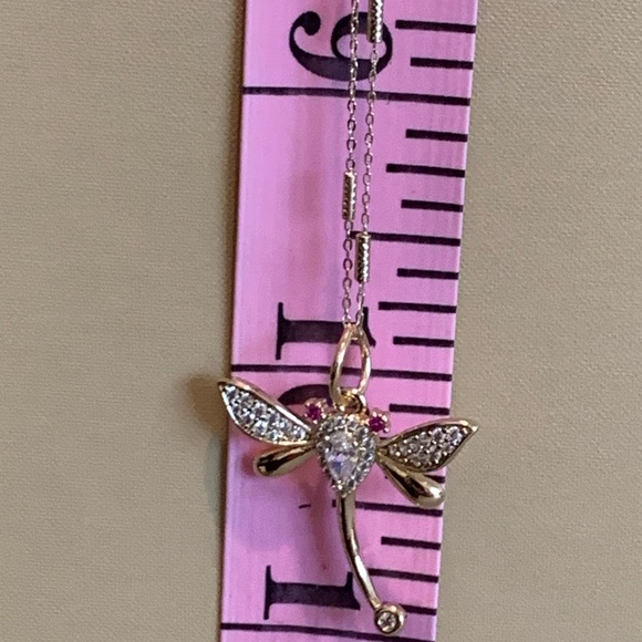 14 Gold Plated Dragonfly Pendant Necklace with zircons - Picture 4 of 5